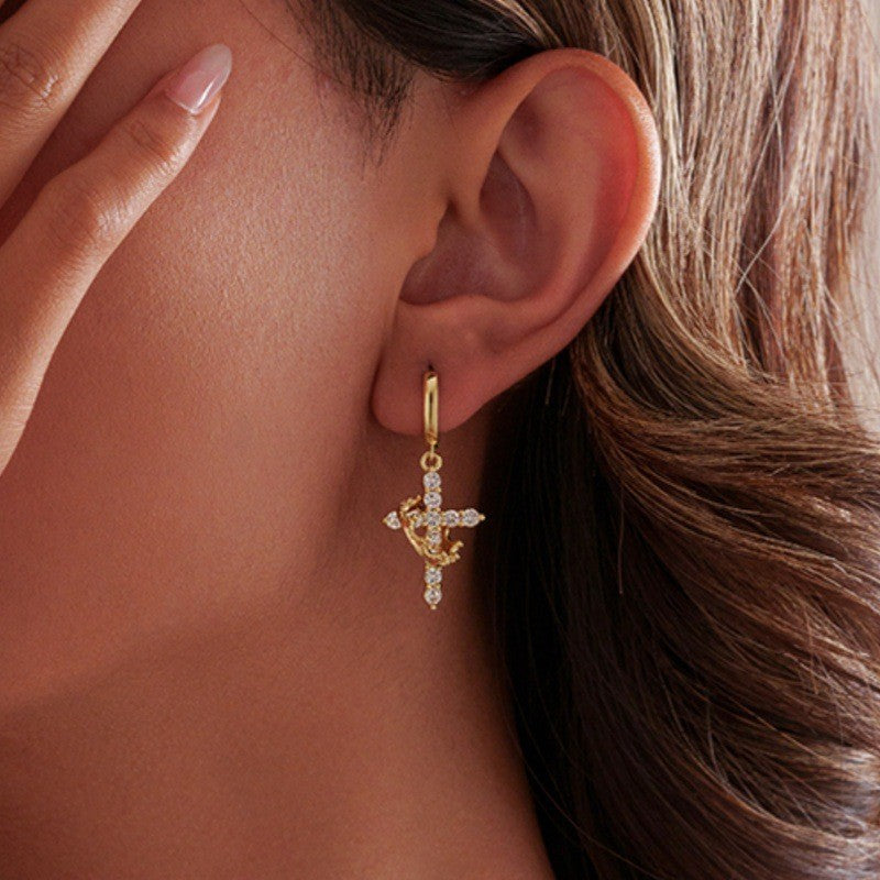 Cross with Crown Earrings