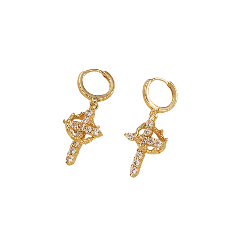 Cross with Crown Earrings