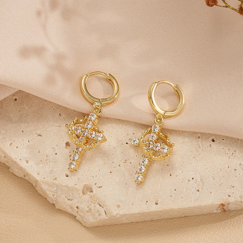 Cross with Crown Earrings