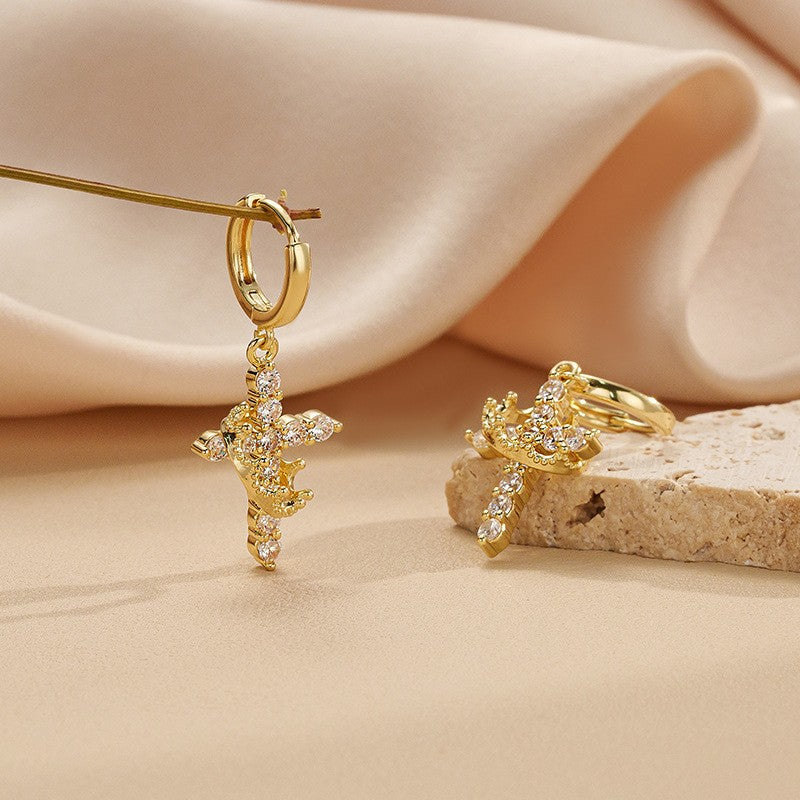 Cross with Crown Earrings